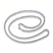 304 Stainless Steel Wheat Chain Necklaces, with Lobster Claw Clasps, Stainless Steel Color, 27.6 inch(70cm), 4mm(NJEW-D285-14P)