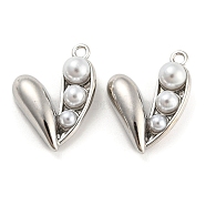 Alloy with ABS Plastic Imitation Pearl Pendants, Heart Charm, Platinum, 22x17x7.5mm, Hole: 1.8mm(FIND-G062-07P)