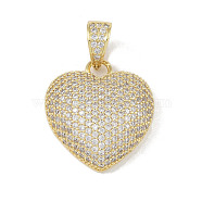 Brass Micro Pave Cubic Zirconia Pendant, Heart, Real 18K Gold Plated, 28x25.5x8mm, Hole: 8.5x6mm(KK-H477-04G)