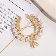 Baroque Style Brooch for Women, Alloy Brooches, with Plastic Imitation Pearl, Wreath, 50mm(PW-WG53476-05)
