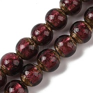 Handmade Gold Sand Lampwork Beads Strands, Round, Dark Red, 12mm, Hole: 1.8mm, about 42~45pcs/strand, 18.50''~20.87''(47~53cm)(LAMP-P062-01B)