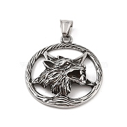 Viking 304 Stainless Steel Pendants, Star with Wolf Head Charm, Antique Silver, 42x37.5x8mm, Hole: 4x7mm(STAS-S122-02AS)