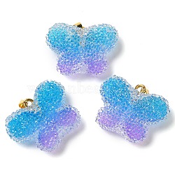 Transparent Resin Dotted Rhinetone Pendants, Butterfly Charms with Rack Plating Brass Findings, Real 18K Gold Plated, Cadmium Free & Lead Free, Long-Lasting Plated, Deep Sky Blue, 24x32x10mm, Hole: 4x2.5mm(RESI-N040-02G-02-RS)