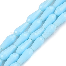 Opaque Solid Color Glass Beads Strands, Imitation Jade, Faceted, Teardrop, Light Sky Blue, 9~10x4mm, Hole: 1mm, about 70~72pcs/Strand, 63~67cm(GLAA-T009-001I)