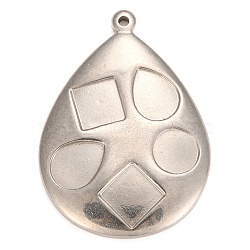 304 Stainless Steel Pendant Cabochon Settings for Enamel, Teardrop, Stainless Steel Color, 37x27x4mm, Hole: 1.6mm(STAS-Z016-12P)