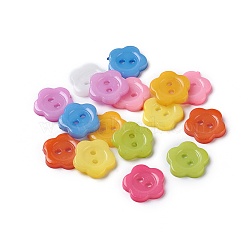 Acrylic Sewing Buttons for Costume Design, Plastic Buttons, 2-Hole, Dyed, Flower Wintersweet, Mixed Color, 14x2mm, Hole: 1mm(BUTT-E074-A-M)
