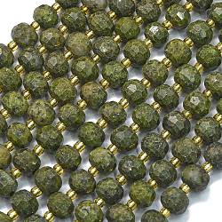 Natural Pyrite Strands, with Seed Beads, Faceted, Lantern, 8~8.5x6.5~7mm, Hole: 0.6mm, about 44pcs/strand, 15.16''(38.5cm)(G-K389-E67-01)