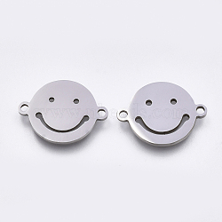 Tarnish Resistant 201 Stainless Steel Links connectors, Laser Cut Links, Flat Round with Smiling Face, Stainless Steel Color, 12.5x16.5x1mm, Hole: 1.5mm(STAS-S106-50P)