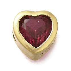 925 Sterling Silver Cubic Zirconia Beads, Heart, with 925 Stamp, Golden, Deep Pink, 6.5x6.5x4.5mm, Hole: 1.5mm(STER-L066-06G-07)