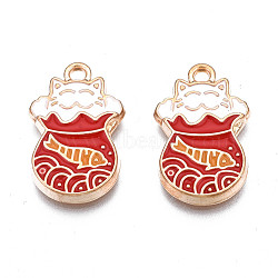 Alloy Enamel Pendants, Cadmium Free & Lead Free, Cat, Light Gold, Dark Red, 21x13x2mm, Hole: 1.6mm(PALLOY-N160-023)