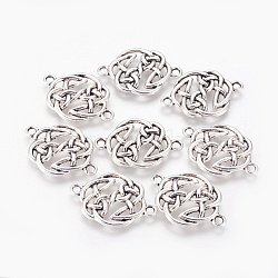 Tibetan Style Alloy Links connectors, Flat Round Knot, Cadmium Free & Nickel Free & Lead Free, Antique Silver, 29x20x2mm, Hole: 2mm, about 530pcs/1000g(TIBE-S299-035AS-NR)