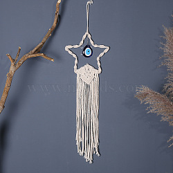 Bohemian Style Cotton Cord Macrame Woven Wall Hanging, with Resin Pendants,  for Nursery and Home Decoration, Star, 60~90mm(PW-WG65450-01)