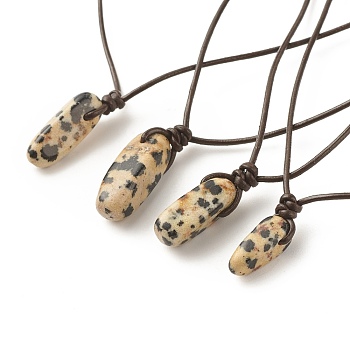 Natural Dalmatian Nugget Pendant Necklace with Cowhide Leather Cord, Gemstone Jewelry for Women, 13.58~27.17 inch(34.5~69cm)