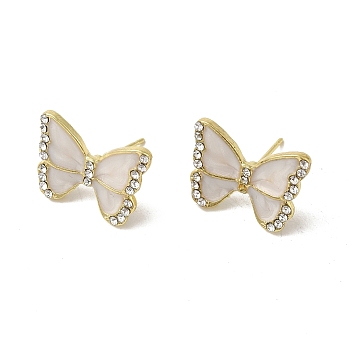 Butterfly Alloy & Enamel Stud Earrings with Clear Cubic Zirconia for Women, Golden, 13x17mm