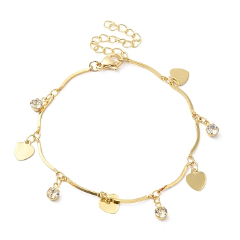 Clear Cubic Zirconia Diamond & Heart Charm Bracelet, Brass Jewelry for Women, Real 24K Gold Plated, 6-3/4 inch(17cm)