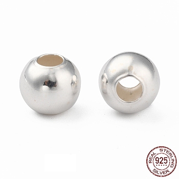 925 Sterling Silver Beads, Round, Silver, 8mm, Hole: 3mm