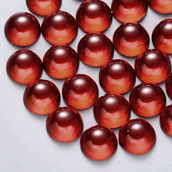 Transparent Spray Painted Glass Cabochons, with Glitter Powder, Half Round/Dome, Red, 20x10mm.