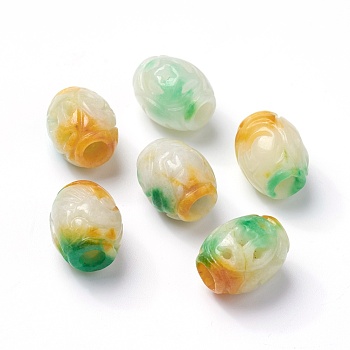 Natural Myanmar Jade/Burmese Jade Beads, Dyed, Carved Barrel, Colorful, 15~16x12.5~13mm, Hole: 5mm