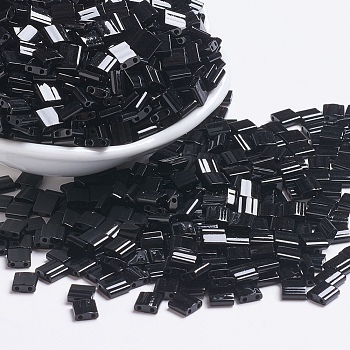 MIYUKI TILA Beads, Japanese Seed Beads, 2-Hole, (TL401) Black, 5x5x1.9mm, Hole: 0.8mm, about 118pcs/10g