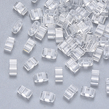 2-Hole Transparent Glass Seed Beads, Rectangle, Clear, 4.5~5.5x2x2~2.5mm, Hole: 0.5~0.8mm, about 2000pcs/bag