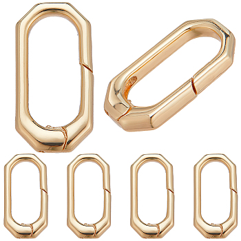 6Pcs Rack Plating Brass Spring Gate Rings, Long-Lasting Plated, Oval, Real 18K Gold Plated, 20x10x3.3mm