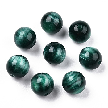 Resin Beads, Imitation Gemstone, Round, Dark Green, 12mm, Hole: 2mm