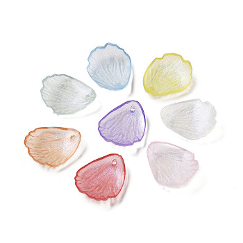 Transparent Acrylic Beads, with Giltter Powder, Leaf, Mixed Color, 23x19x6mm, Hole: 1.8mm