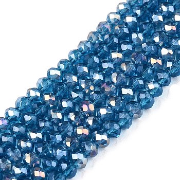 Electroplate Glass Beads Strands, AB Color Plated, Faceted, Rondelle, Teal, 2.9~3.3x2mm, Hole: 0.8mm, about 148~150pcs/strand, 15.55~15.75 inch(39.5~40cm)