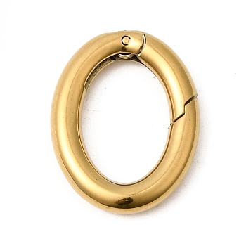 304 Stainless Steel Spring Gate Rings, Ion Plating(IP), Oval, Golden, 15x12x2.5mm, Hole: 10.5x7mm