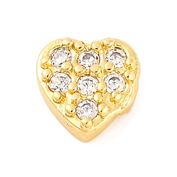 Rack Plating Brass Micro Pave Clear Cubic Zirconia Cabochons, Cadmium Free & Lead Free, Long-Lasting Plated, Real 18K Gold Plated, Heart, 5x5x2mm