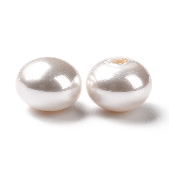 ABS Plastic Beads, Imitation Shell & Pearl, Half Drilled, Abacus, White, 10x8mm, Hole: 1.5mm
