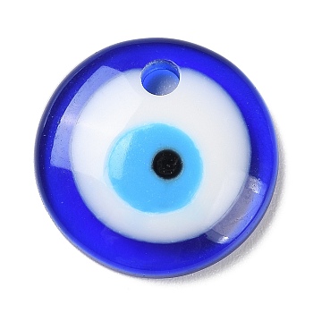 Blue Evil Eye Resin Pendants, Translucent Lucky Eye Charms, Flat Round, 24.7x6mm, Hole: 3.5mm