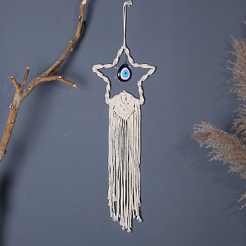 Bohemian Style Cotton Cord Macrame Woven Wall Hanging, with Resin Pendants,  for Nursery and Home Decoration, Star, 60~90mm