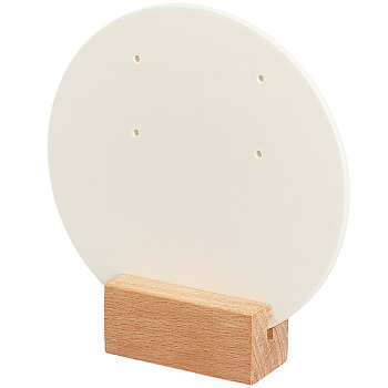 4 Bags Round Acrylic Couple Earring Display Stands, with Wood Base, Antique White, 8.7x9x0.3cm
