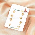 4 Pairs Valentine's Day 304 Stainless Steel Stud Earrings, Flower, Golden, 7.5~11.5x6.5~7.5mm(EJEW-G469-01G-01)