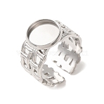 Woven Bezel 304 Stainless Steel Cuff Ring Components, Round Pad Ring Setting, Stainless Steel Color, 14mm,17mm, Tray Size: 10mm(SA-CBAD8FA-01P-02)