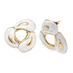 304 Stainless Steel Stud Earrings, with Enamel, Triple Hoop Spiral, Golden, 29.5x31mm(EJEW-F409-01G)