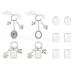 Alloy Blank Dome Photo Frame Oval & Rectangle Bridal Charm, for Wedding Bouquet Charm, Antique Silver, 71~100mm 4pcs/set(KEYC-CJ00008)