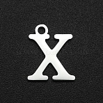 Non-Tarnish 201 Stainless Steel Charms, Laser Cut, Letter, Stainless Steel Color, Letter.X, 12x10x1mm, Hole: 1.5mm(STAS-N090-LA060-X)