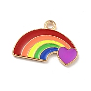 Rainbow Color Alloy Enamel Pendants, Rainbow with Heart Charms, Light Gold, Colorful, 14.5x21x1.5mm, Hole: 1.8mm(ENAM-G208-04KCG)