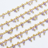 Natural Amethyst Handmade Beaded Chains, Soldered, Lead Free & Cadmium Free, with Brass Findings, Real 18K Gold Plated, Long-Lasting Plated, Faceted Round, 6~7x2~3mm(CHC-P003-11C)
