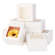 Square Paper Biscuit Boxes with Square Clear Window, for Party, Wedding, Bakery Box, White, 10x10x6.5cm, Window: 71x71mm(CON-TAC0001-12B-01)