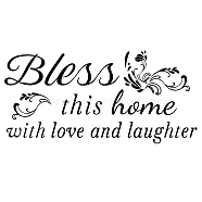 PVC Quotes Wall Sticker, for Stairway Home Decoration, Word Bless This Home with Love and Laughter, Black, 50x23cm(DIY-WH0200-065)