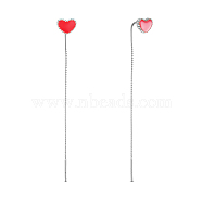 SHEGRACE Rhodium Plated 925 Sterling Silver Thread Earrings, with Red Enamel Heart, Platinum, 70mm(JE585C)