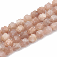 Natural Sunstone Beads Strands, Star Cut Round Beads, Faceted, 6~7x5~6mm, Hole: 1mm, about 59~61pcs/strand, 14.2~14.6 inch(G-S332-6mm-008)