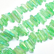 Electroplated Natural Quartz Crystal Beads Strands, Dyed, Nuggets, Rainbow Plated, Light Green, 20~39x5~12mm, Hole: 1~1.5mm, about 15.7 inch(40cm).(G-P368-05D)