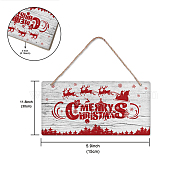 Christmas Theme Natural Wood Hanging Wall Decorations, with Jute Twine, Rectangle with Word Merry Christmas, Red, 15x30x0.5cm(HJEW-WH0015-068)