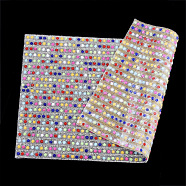 Glitter Hotfix Glass Rhinestone, Iron on Patches, with Flower Resin and Mini Beads, for Trimming Cloth Bags and Shoes, Clear AB, 40x24cm(RB-T012-18A)