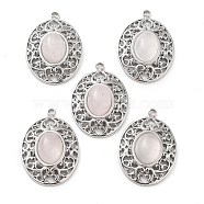 304 Stainless Steel Pendants, Natural Rose Quartz Oval Charms, Stainless Steel Color, 21x15x5.5~6.5mm, Hole: 1.5mm(STAS-L012-359B-P)
