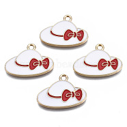 Rack Plating Alloy Enamel Pendants, Cadmium Free & Nickel Free & Lead Free, Beach Hat with Red Bowknot, White, 16x21.8x1.1mm, Hole: 1.8mm(ENAM-T011-174A)